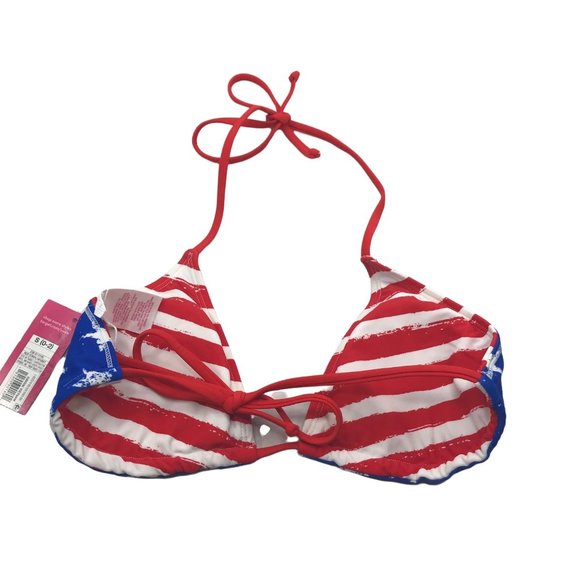 Xhilaration Junior's Sz. Small 0-2 Reversible Triangle Bikini Top Red Stripe New - Picture 3 of 11